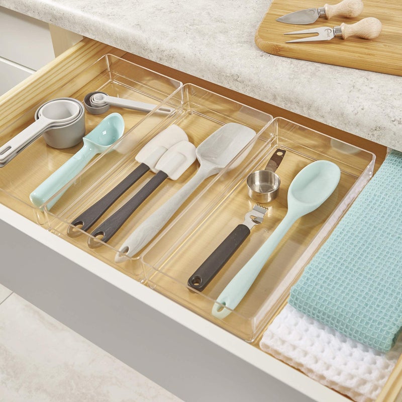 STORi SimpleSort 3-Piece Stackable Clear Drawer Organizer Set | 12"" x 6"" x 2"" Rectangle Trays | Wide Makeup Vanity Storage Bins and Office Desk Drawer Dividers | Made in USA - Image 4